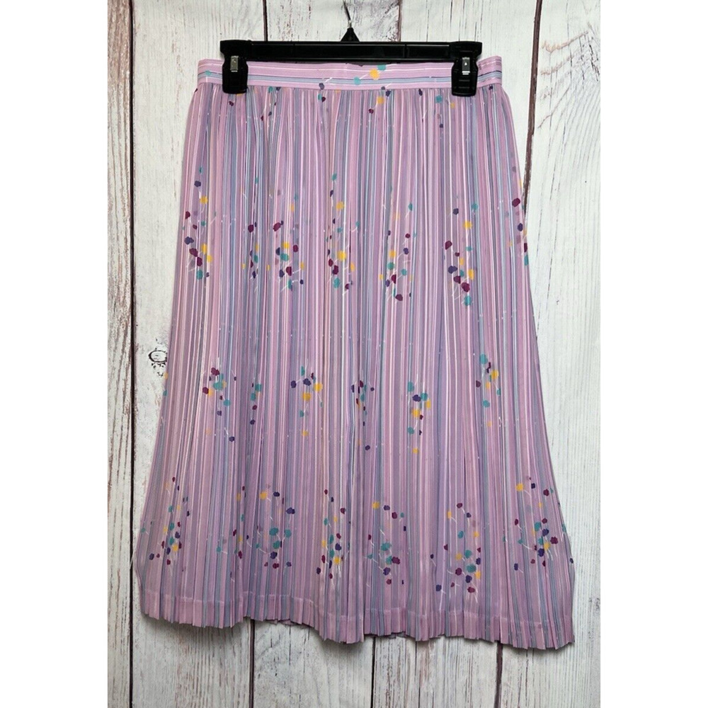 Micalady Women's Pleated Midi Skirt Swing Striped Floral 28'' Waist